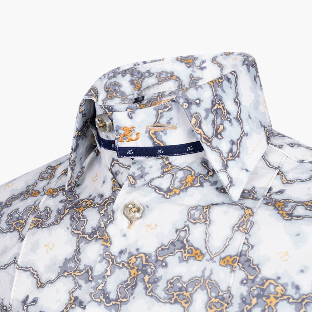 White & Grey Marble Corleone Shirt - Angelo Galasso - Luxury Italian Menswear London
