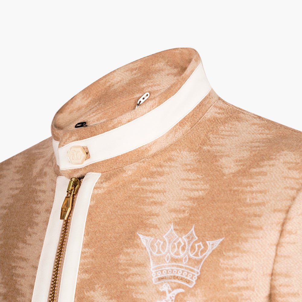 Camel Beige Jacquard Jacket - Angelo Galasso - Luxury Italian Menswear London