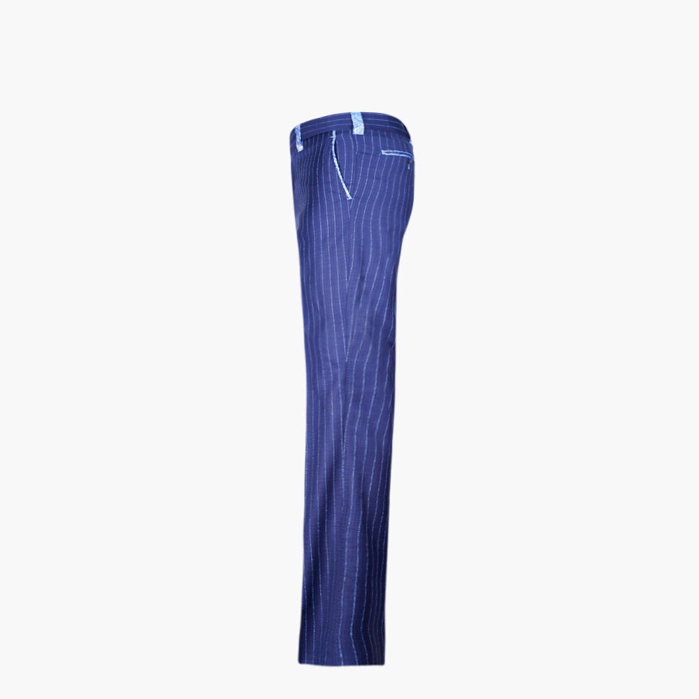 Blue Paisley Insert Pinstripe Trousers - Angelo Galasso - Luxury Italian Menswear London
