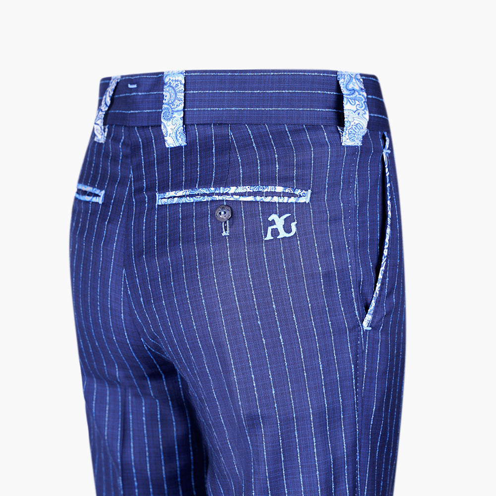 Blue Paisley Insert Pinstripe Trousers - AG25W7VEGA02FL