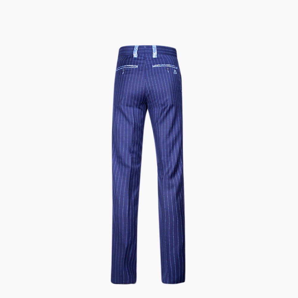 Blue Paisley Insert Pinstripe Trousers - Angelo Galasso - Luxury Italian Menswear London