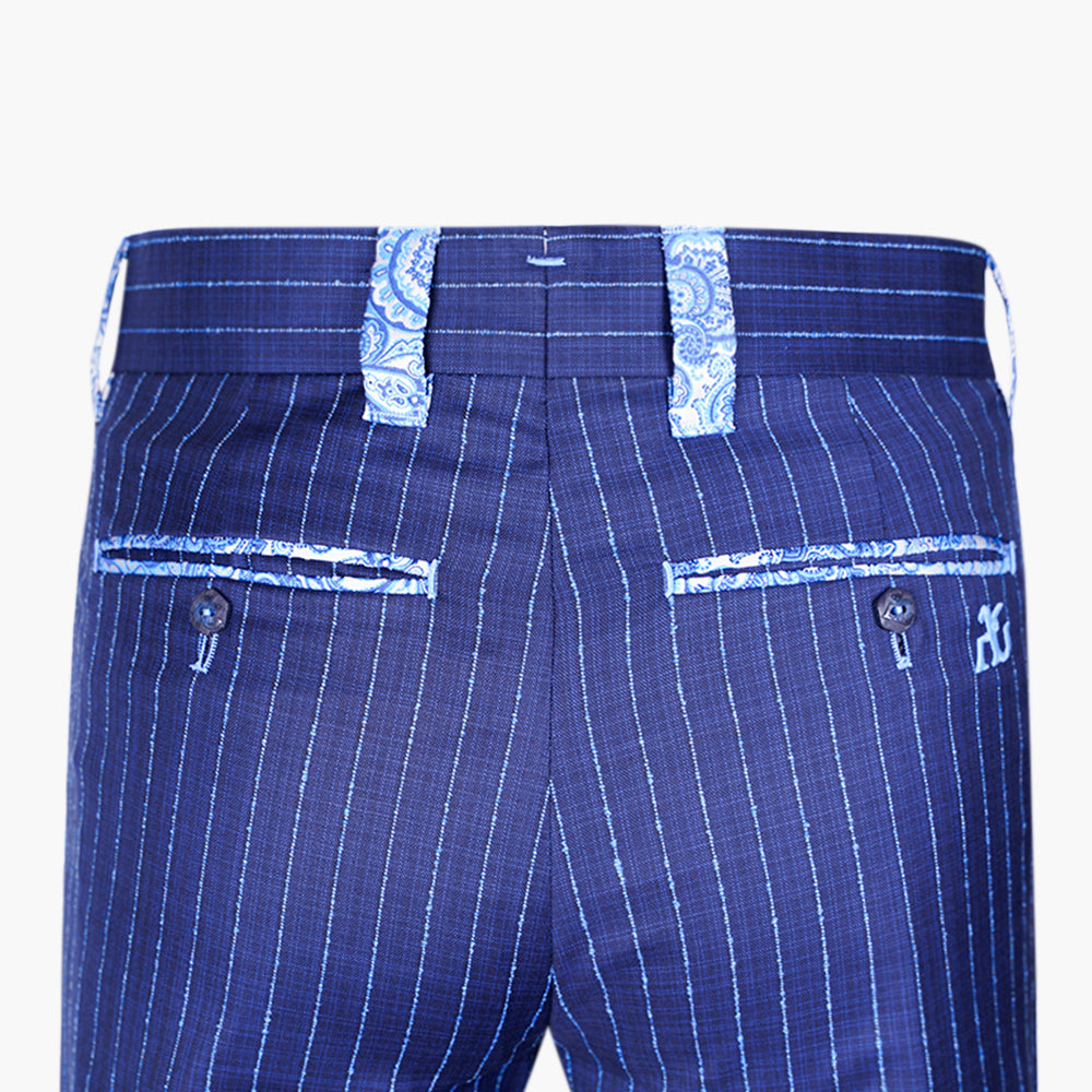 Blue Paisley Insert Pinstripe Trousers - AG25W7VEGA02FL
