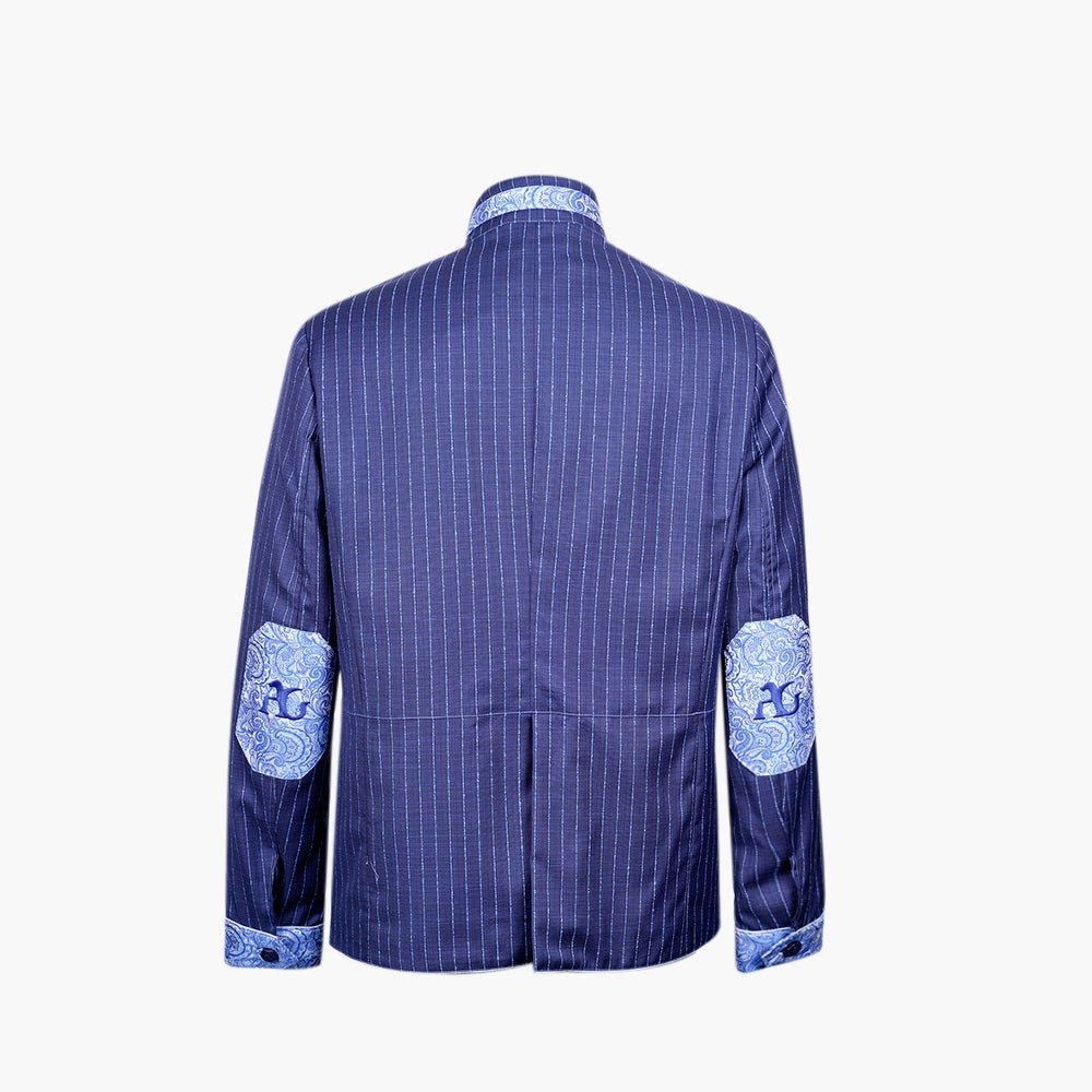 Navy Pinstripe Sahariana with Paisley Detailing - Angelo Galasso - Luxury Italian Menswear London