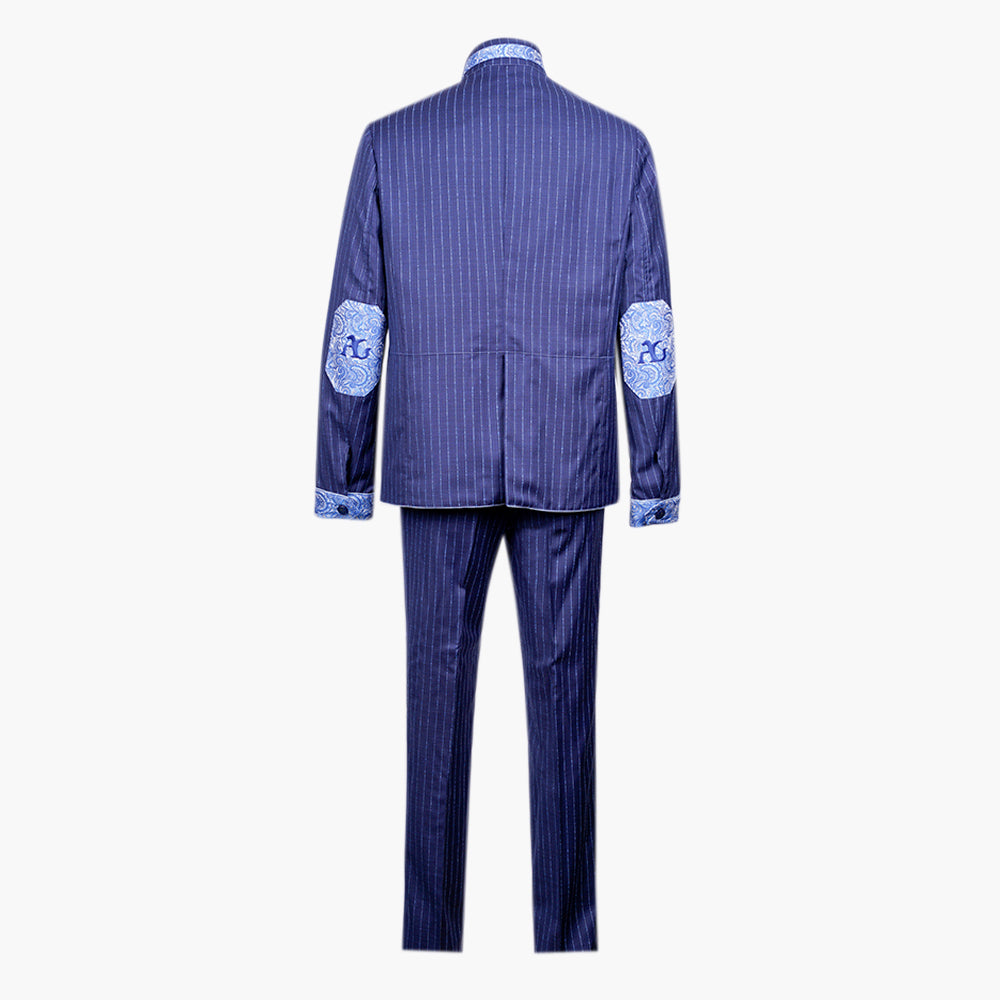 Navy Pinstripe Sahariana with Paisley Detailing