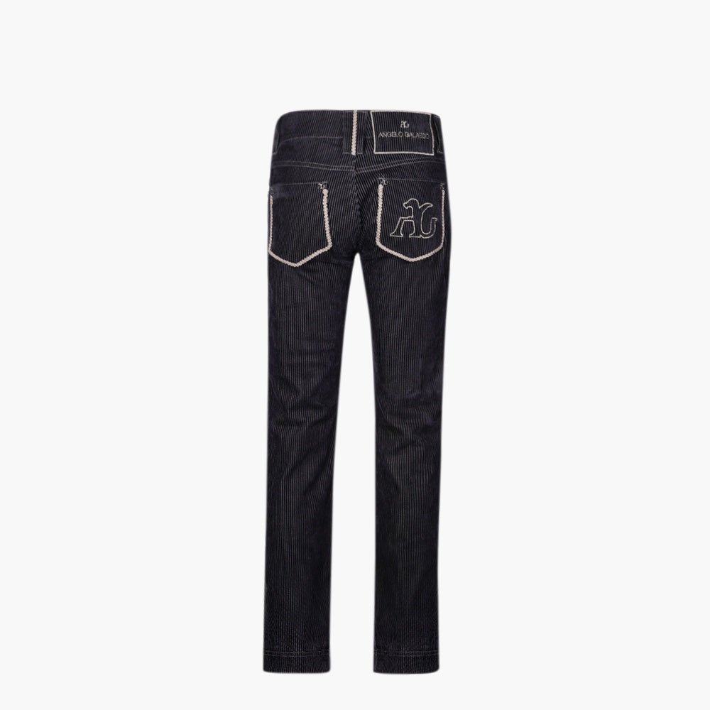 Navy Striped Velvet Jeans - Angelo Galasso - Luxury Italian Menswear London
