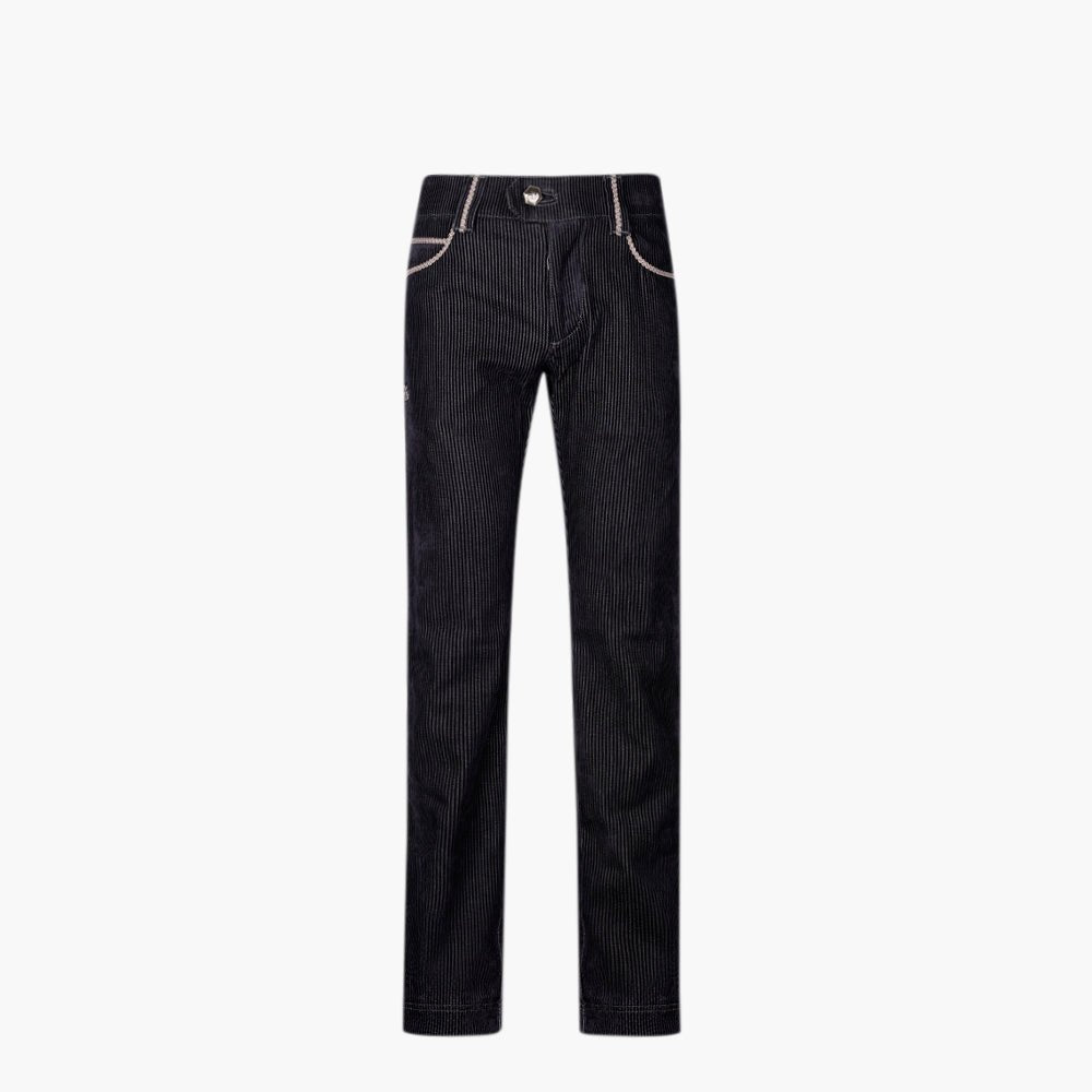 Navy Striped Velvet Jeans - Angelo Galasso - Luxury Italian Menswear London