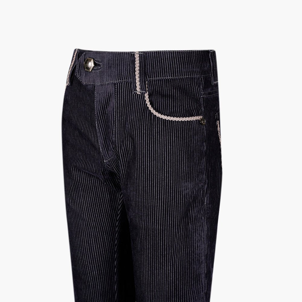 Navy Striped Velvet Jeans - Angelo Galasso - Luxury Italian Menswear London