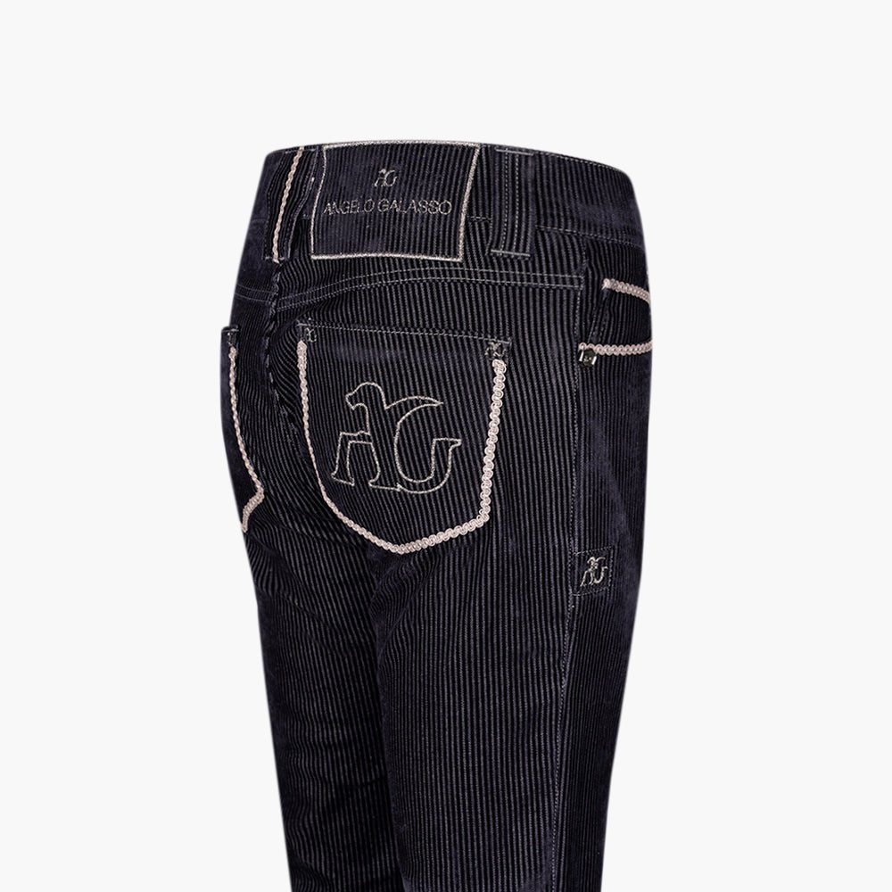 Navy Striped Velvet Jeans - Angelo Galasso - Luxury Italian Menswear London
