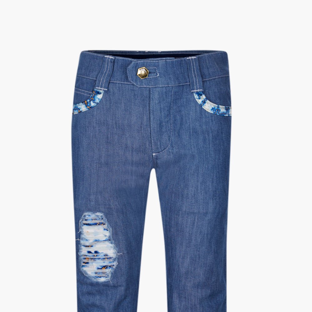 Blue & White Marble Jeans - Angelo Galasso - Luxury Italian Menswear London