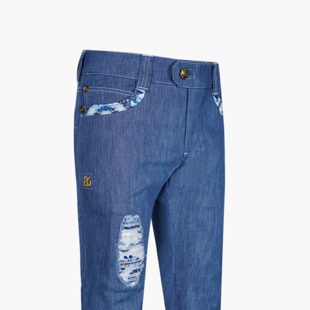 Blue & White Marble Jeans - Angelo Galasso - Luxury Italian Menswear London