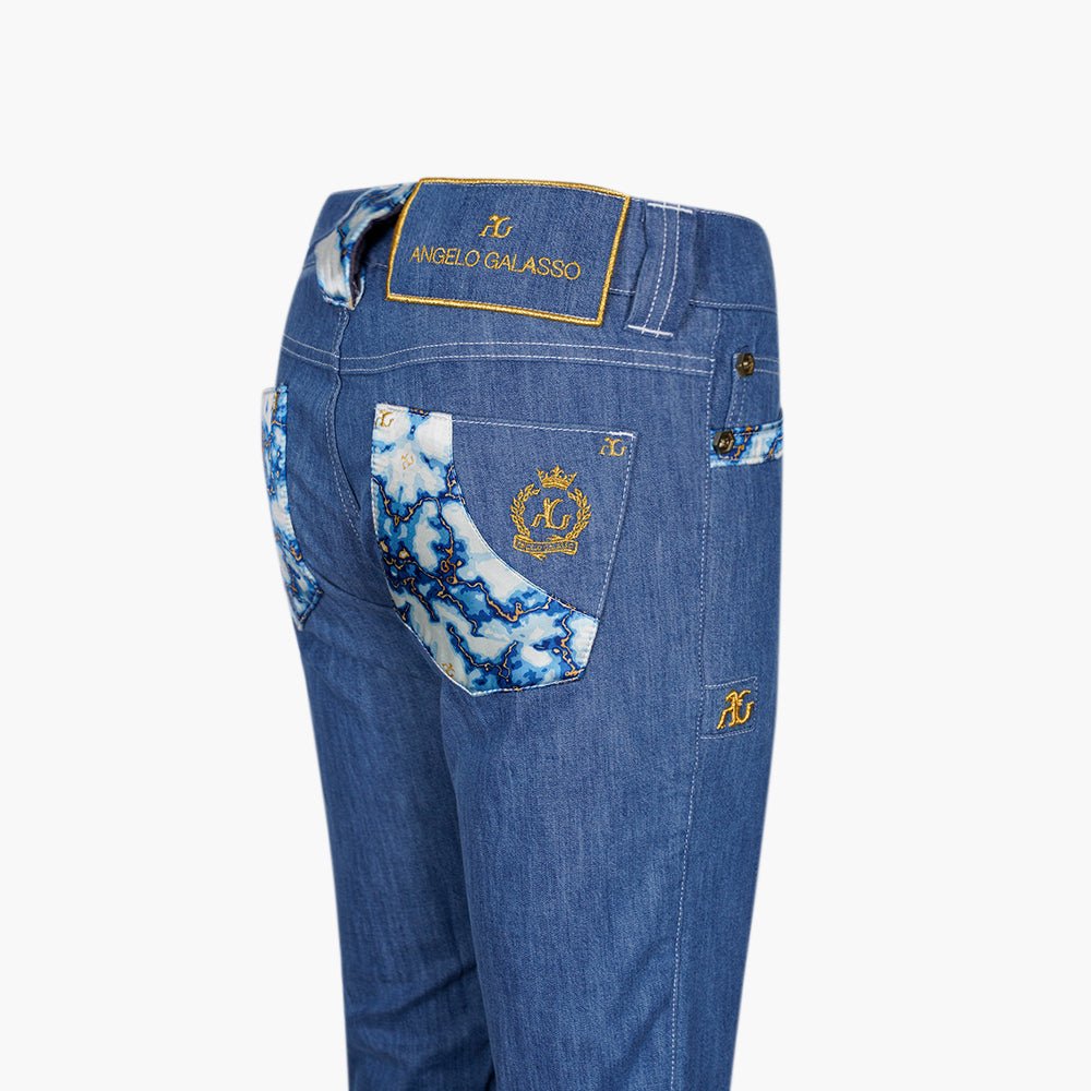 Blue & White Marble Jeans - Angelo Galasso - Luxury Italian Menswear London
