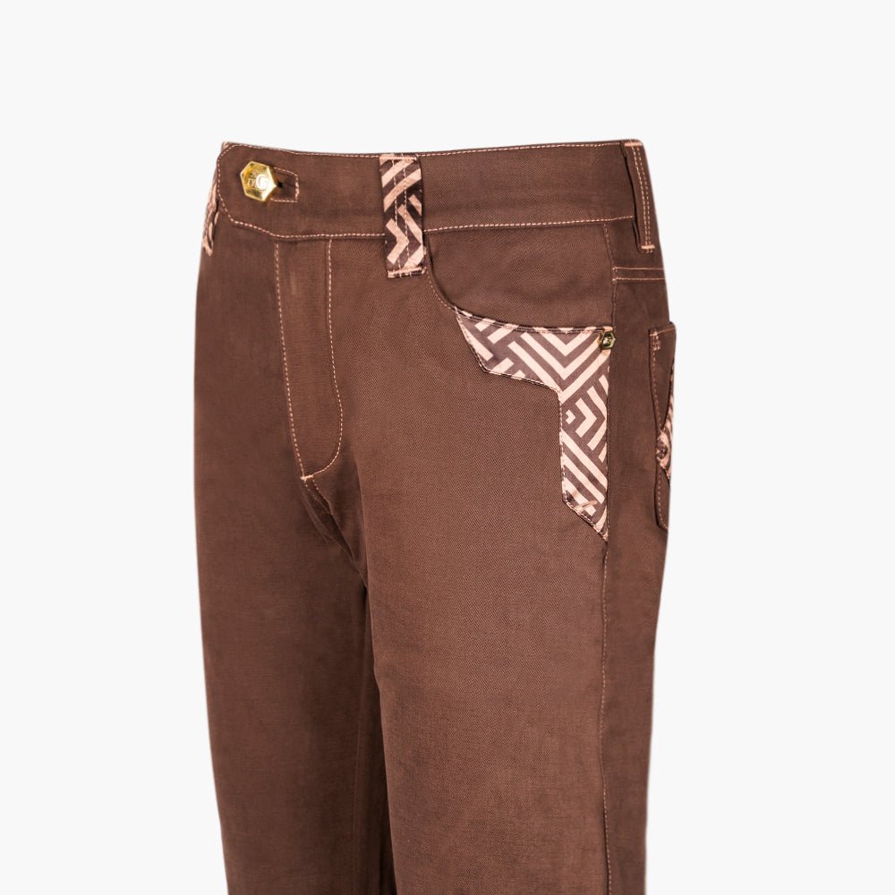 Brown & Beige AG Jeans with Silk Inserts - Angelo Galasso - Luxury Italian Menswear London