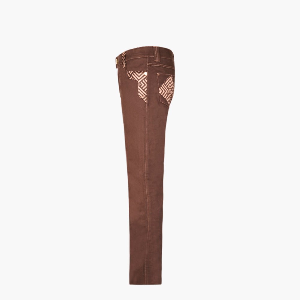 Brown & Beige AG Jeans with Silk Inserts - Angelo Galasso - Luxury Italian Menswear London