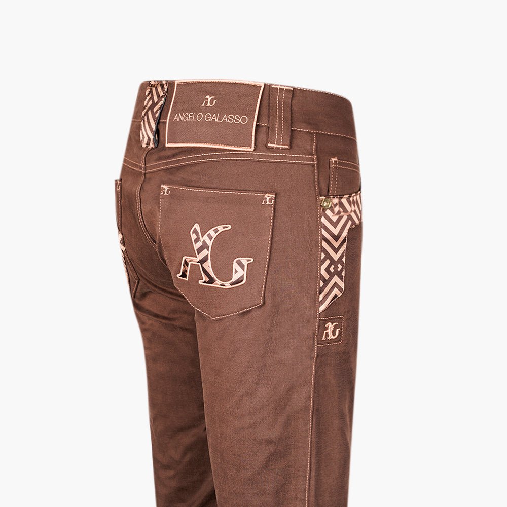 Brown & Beige AG Jeans with Silk Inserts - Angelo Galasso - Luxury Italian Menswear London