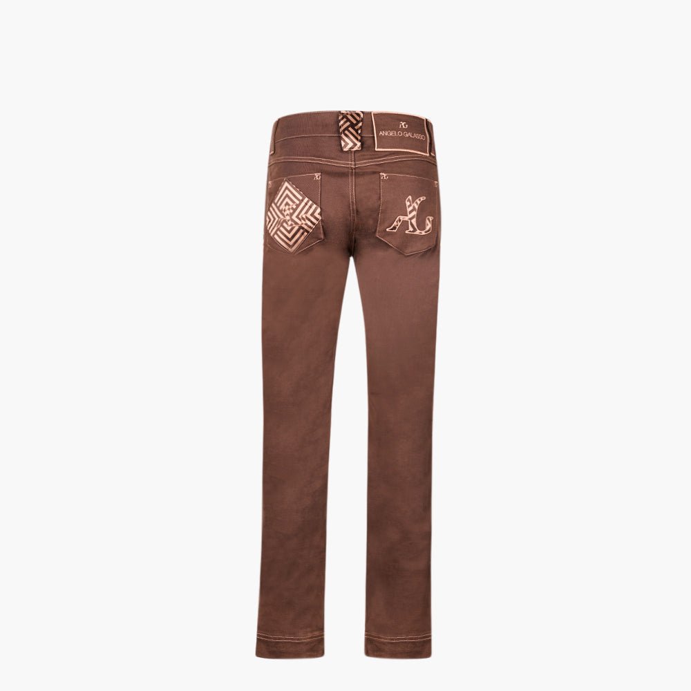 Brown & Beige AG Jeans with Silk Inserts - Angelo Galasso - Luxury Italian Menswear London