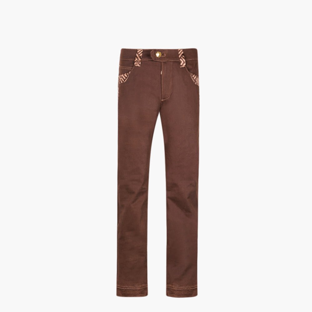 Brown & Beige AG Jeans with Silk Inserts - Angelo Galasso - Luxury Italian Menswear London