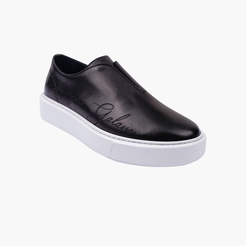 Black Signature Calf Leather Slip-on Shoes - Angelo Galasso - Luxury Italian Menswear London