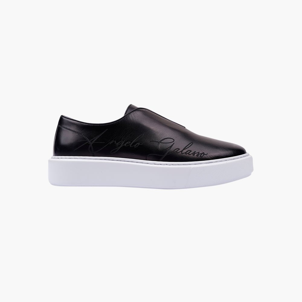 Black Signature Calf Leather Slip-on Shoes - Angelo Galasso - Luxury Italian Menswear London