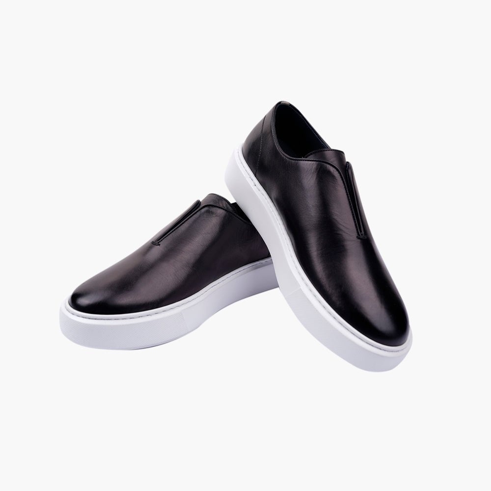 Black Signature Calf Leather Slip-on Shoes - Angelo Galasso - Luxury Italian Menswear London