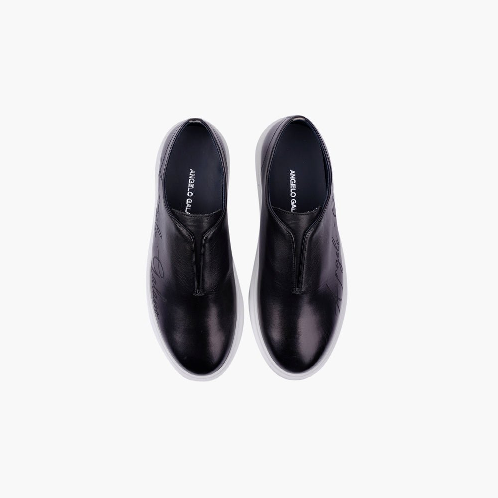 Black Signature Calf Leather Slip-on Shoes - Angelo Galasso - Luxury Italian Menswear London
