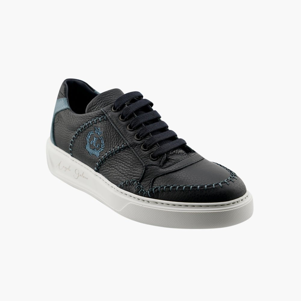Blue Alloro Leather Trainers - Angelo Galasso - Luxury Italian Menswear London