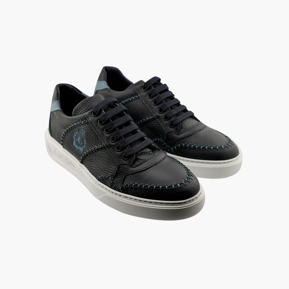 Blue Alloro Leather Trainers - Angelo Galasso - Luxury Italian Menswear London