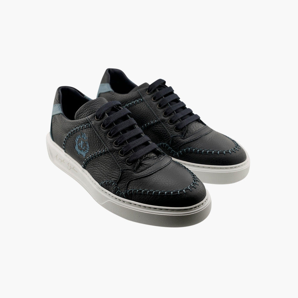 Blue Alloro Leather Trainers - AG25WSCAF01