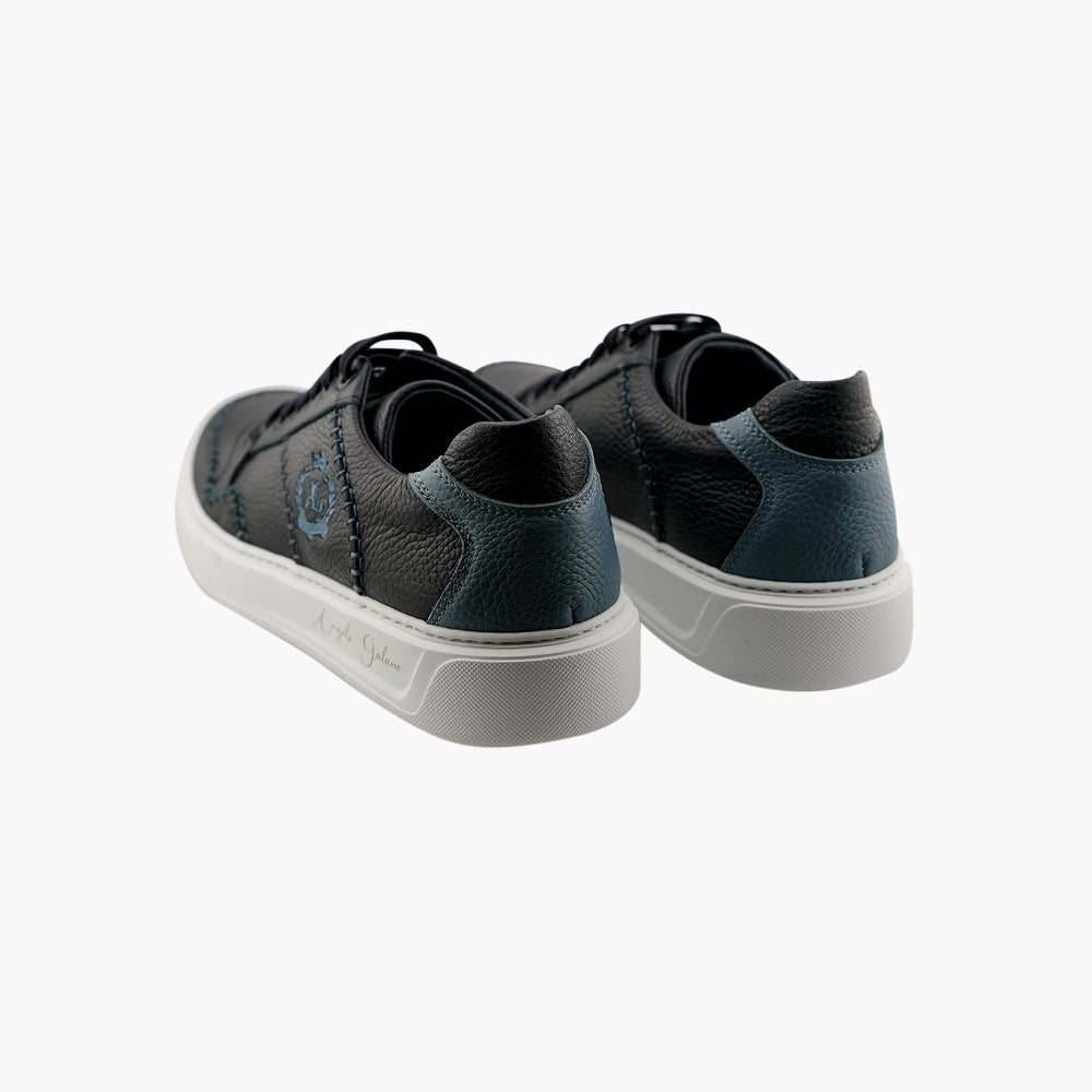 Blue Alloro Leather Trainers - Angelo Galasso - Luxury Italian Menswear London