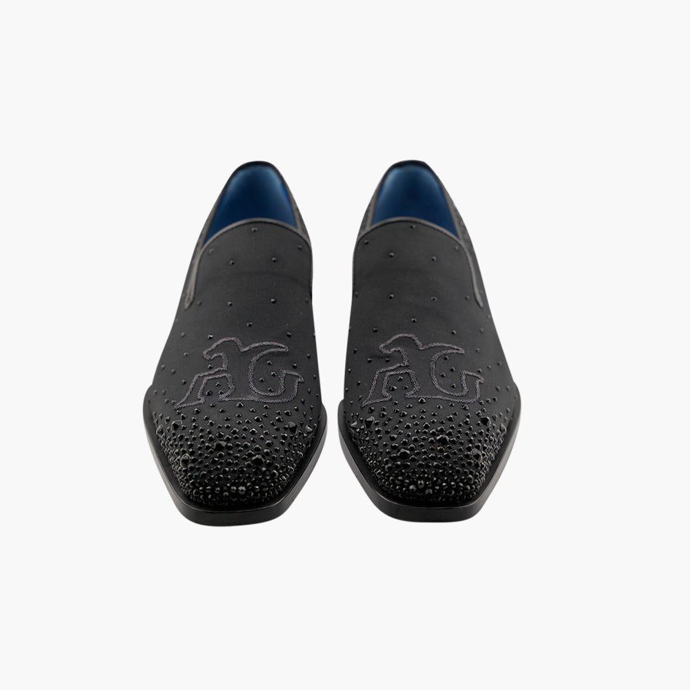 Black Slip-on with Black Crystals - Angelo Galasso - Luxury Italian Menswear London