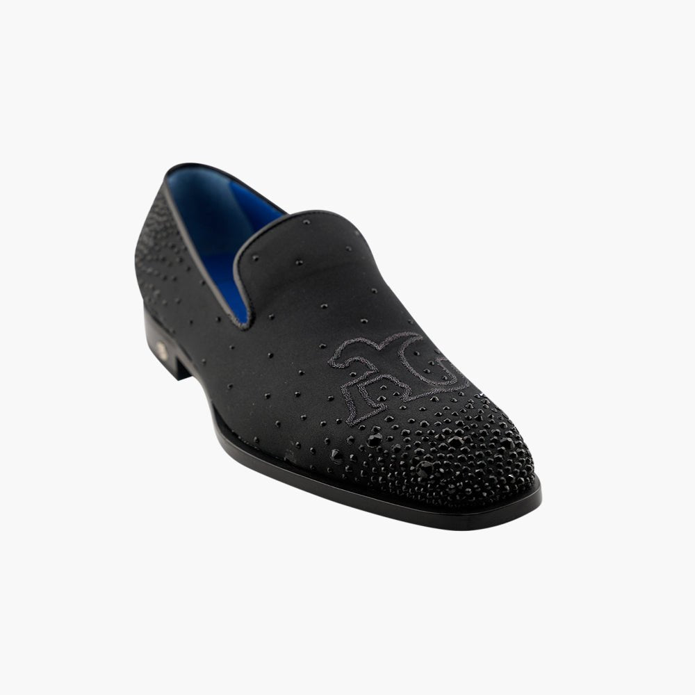 Black Slip-on with Black Crystals - Angelo Galasso - Luxury Italian Menswear London