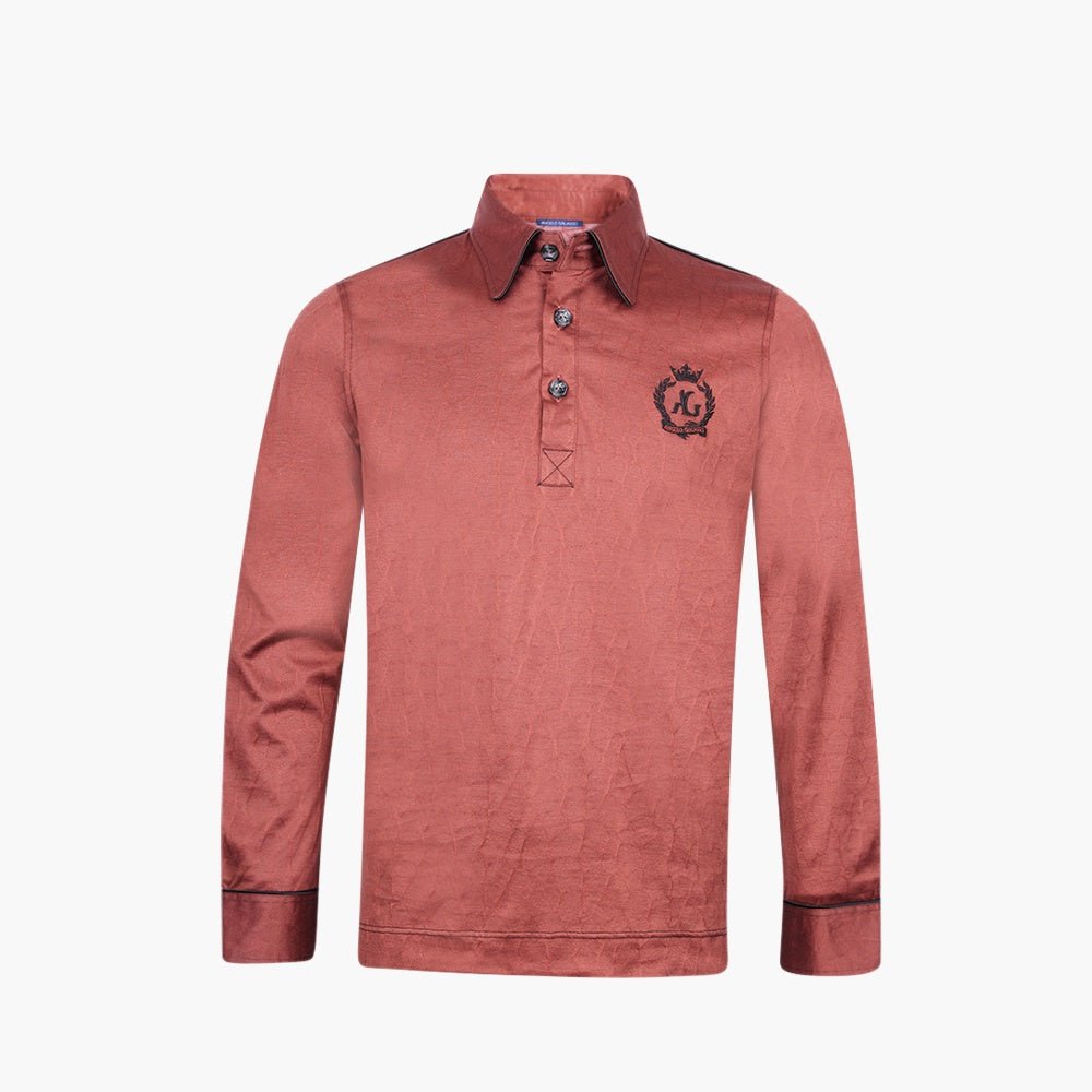 Rust Jacquard Polo with Alloro Logo - Angelo Galasso - Luxury Italian Menswear London