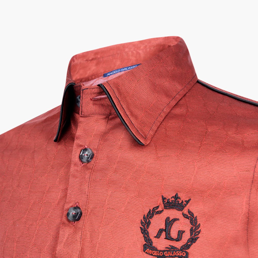 Rust Jacquard Polo with Alloro Logo - Angelo Galasso - Luxury Italian Menswear London
