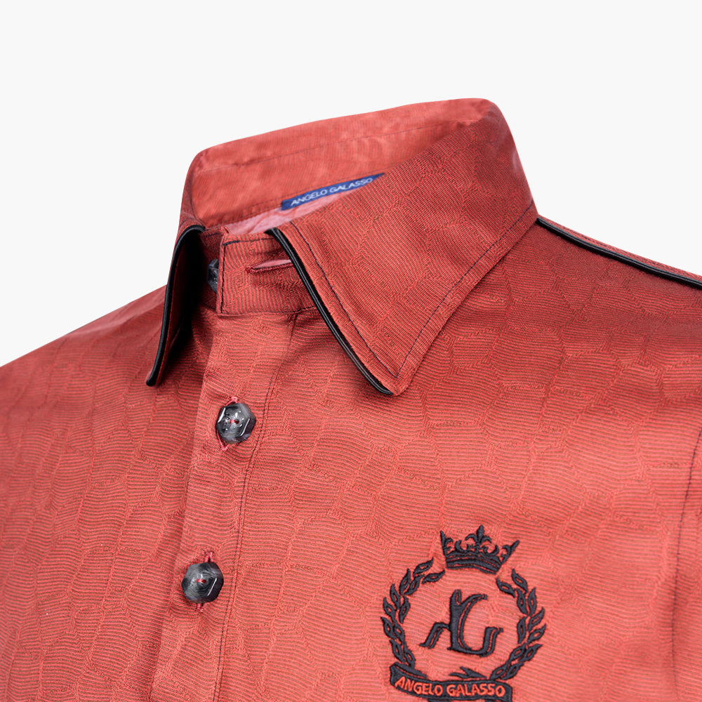 Rust Jacquard Polo with Alloro Logo - AG25WTPLO01