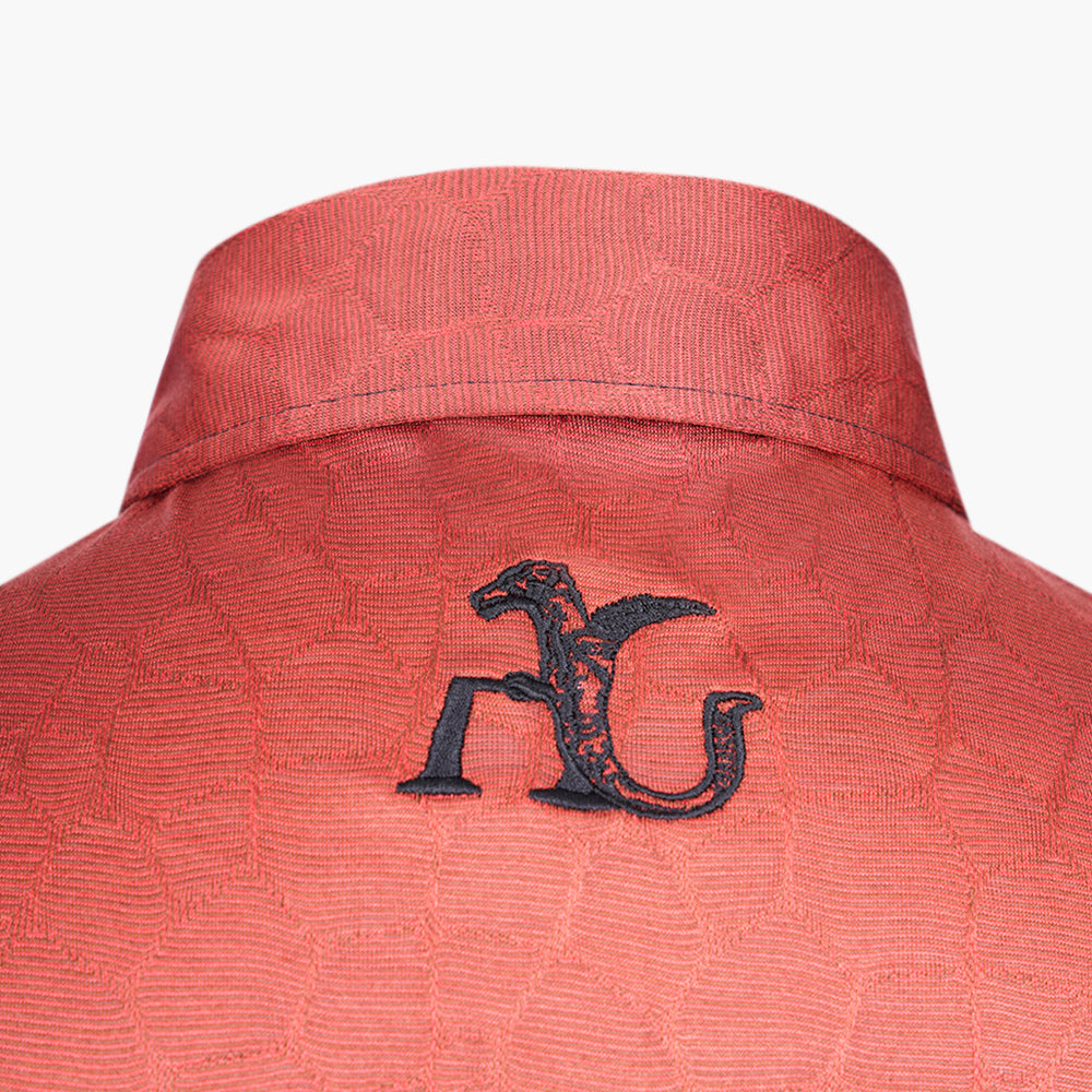 Rust Jacquard Polo with Alloro Logo - AG25WTPLO01