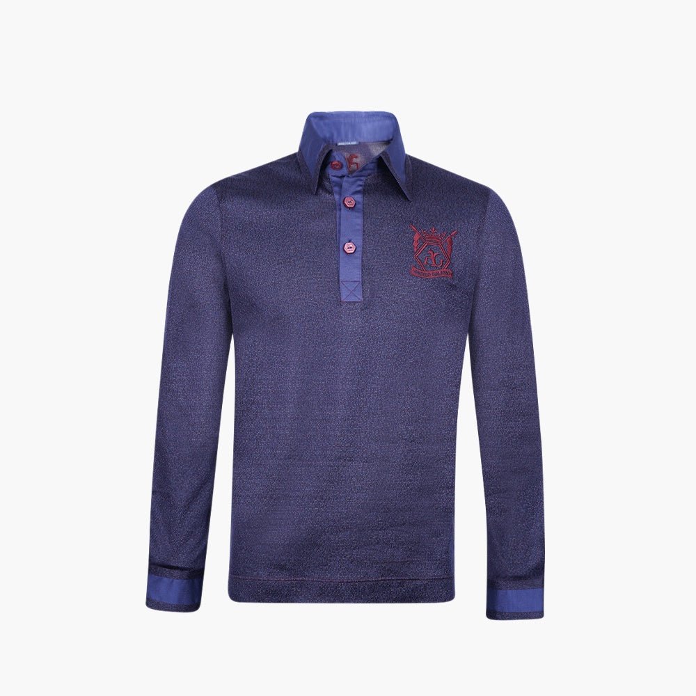 Navy & Burgundy Jacquard Polo with Hexagonal Logo - Angelo Galasso - Luxury Italian Menswear London