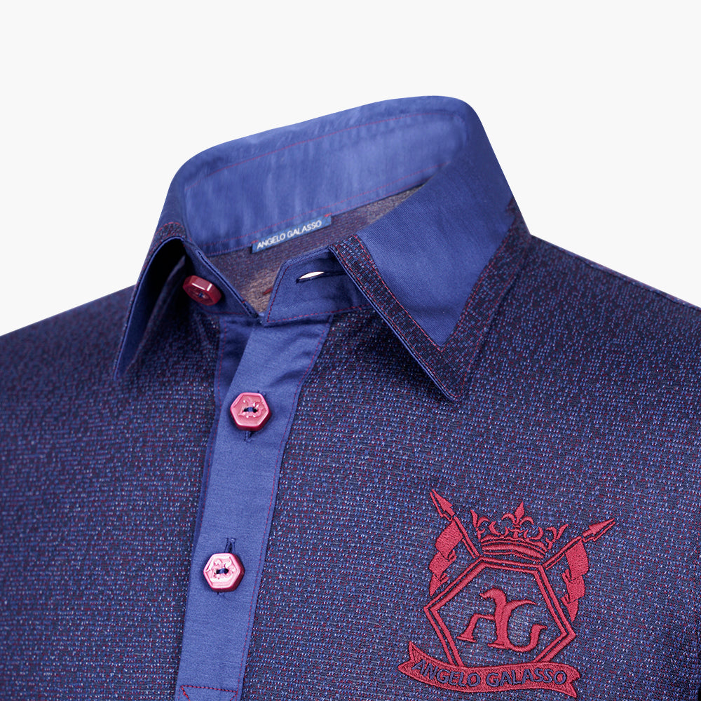 Navy & Burgundy Jacquard Polo with Hexagonal Logo - AG25WTPLO02