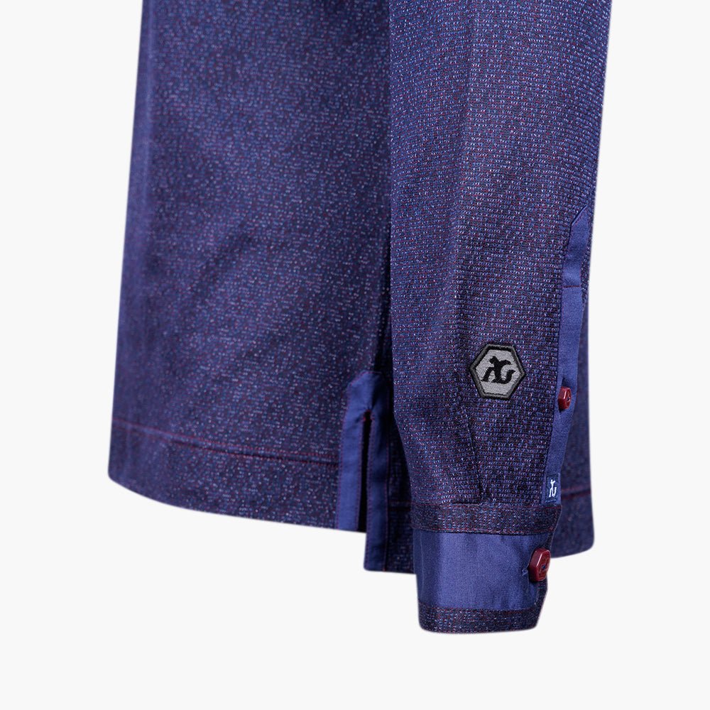 Navy & Burgundy Jacquard Polo with Hexagonal Logo - Angelo Galasso - Luxury Italian Menswear London