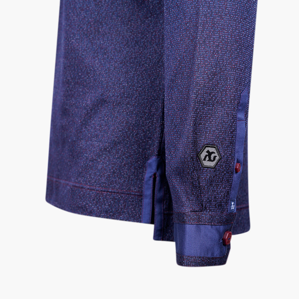 Navy & Burgundy Jacquard Polo with Hexagonal Logo - AG25WTPLO02