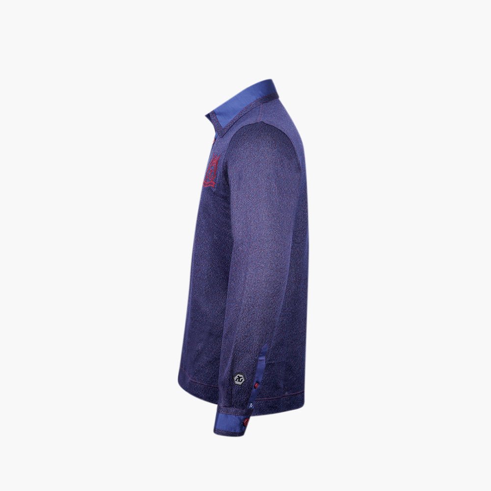 Navy & Burgundy Jacquard Polo with Hexagonal Logo - Angelo Galasso - Luxury Italian Menswear London