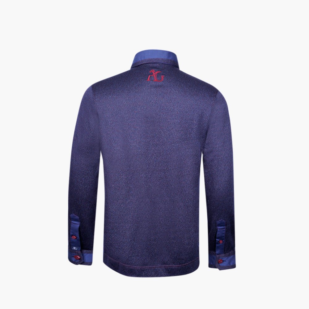 Navy & Burgundy Jacquard Polo with Hexagonal Logo - Angelo Galasso - Luxury Italian Menswear London