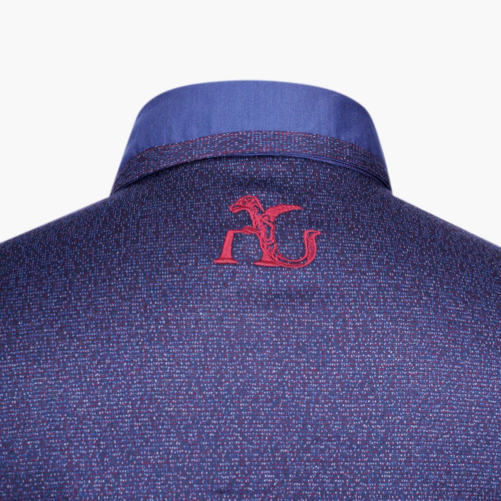 Navy & Burgundy Jacquard Polo with Hexagonal Logo - Angelo Galasso - Luxury Italian Menswear London