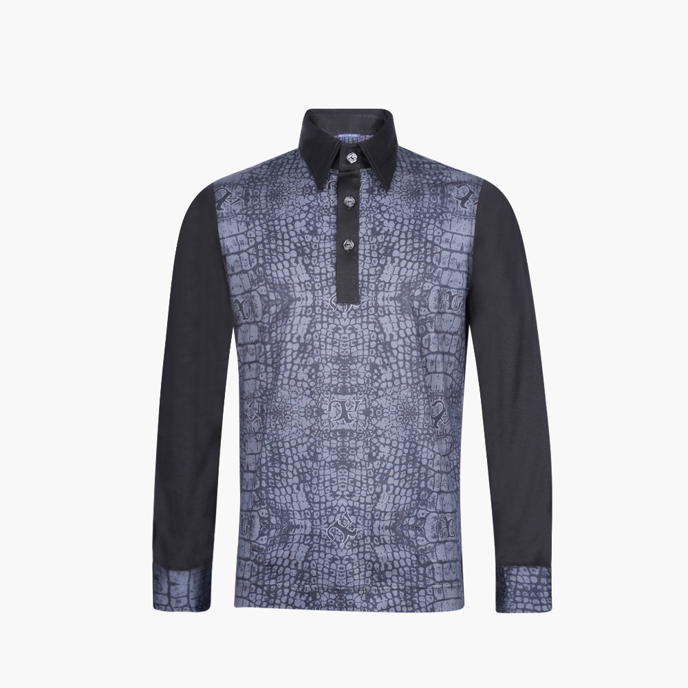Crocodile Print Long Sleeve Polo