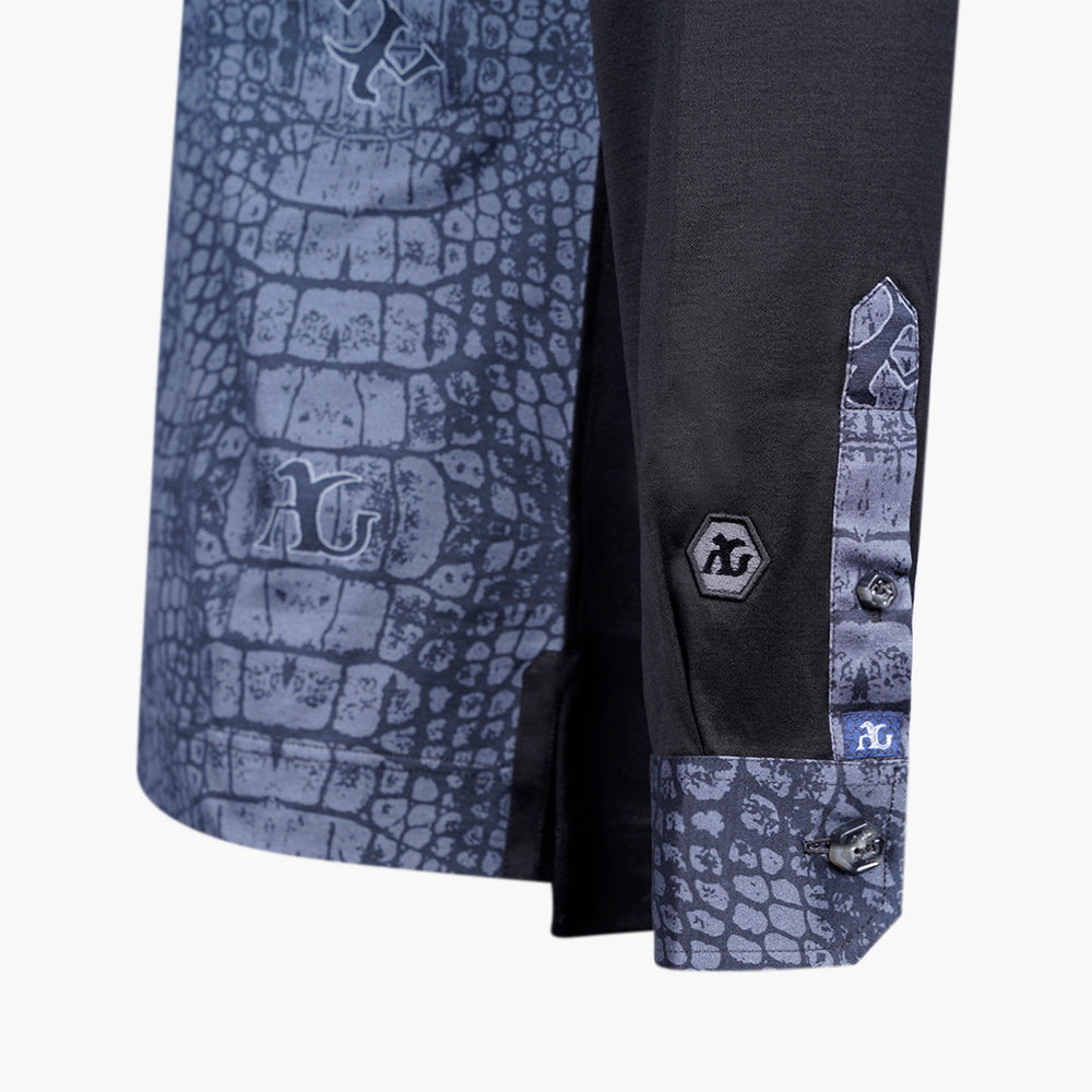 Crocodile Print Long Sleeve Polo