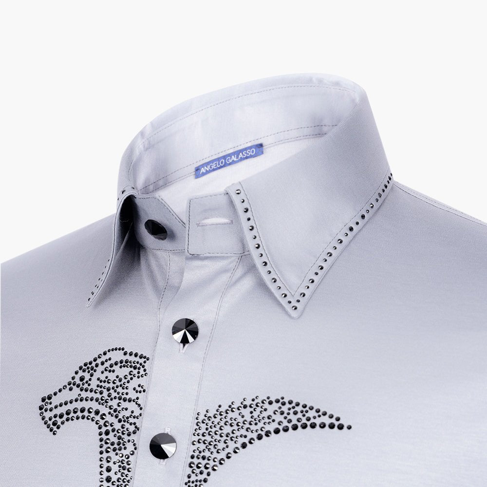 Grey Polo with Jet Black Crystals - Angelo Galasso - Luxury Italian Menswear London