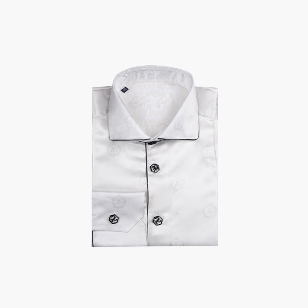 White Alloro Custom-Print Silk Shirt - Angelo Galasso - Luxury Italian Menswear London
