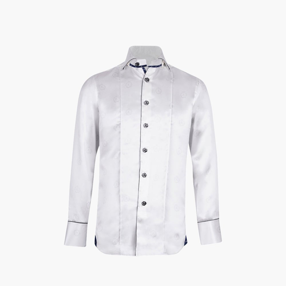 White Alloro Custom-Print Silk Shirt - Angelo Galasso - Luxury Italian Menswear London