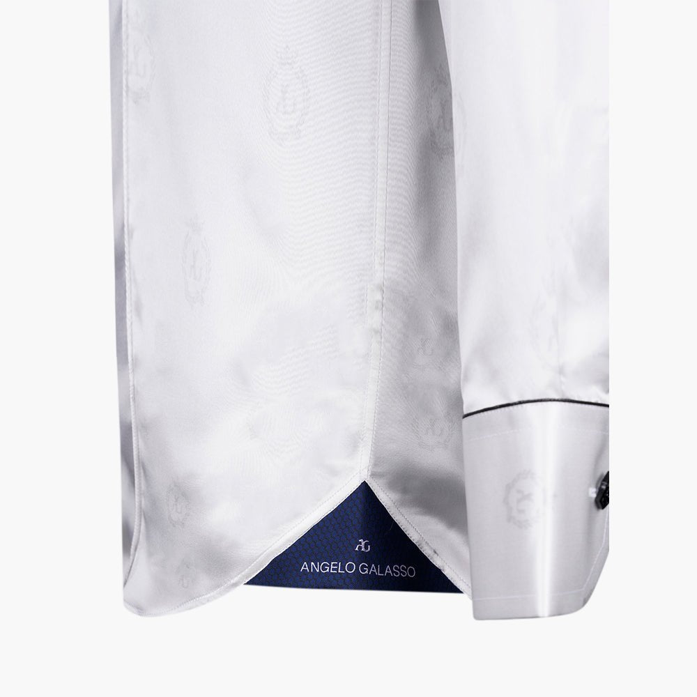 White Alloro Custom-Print Silk Shirt - Angelo Galasso - Luxury Italian Menswear London