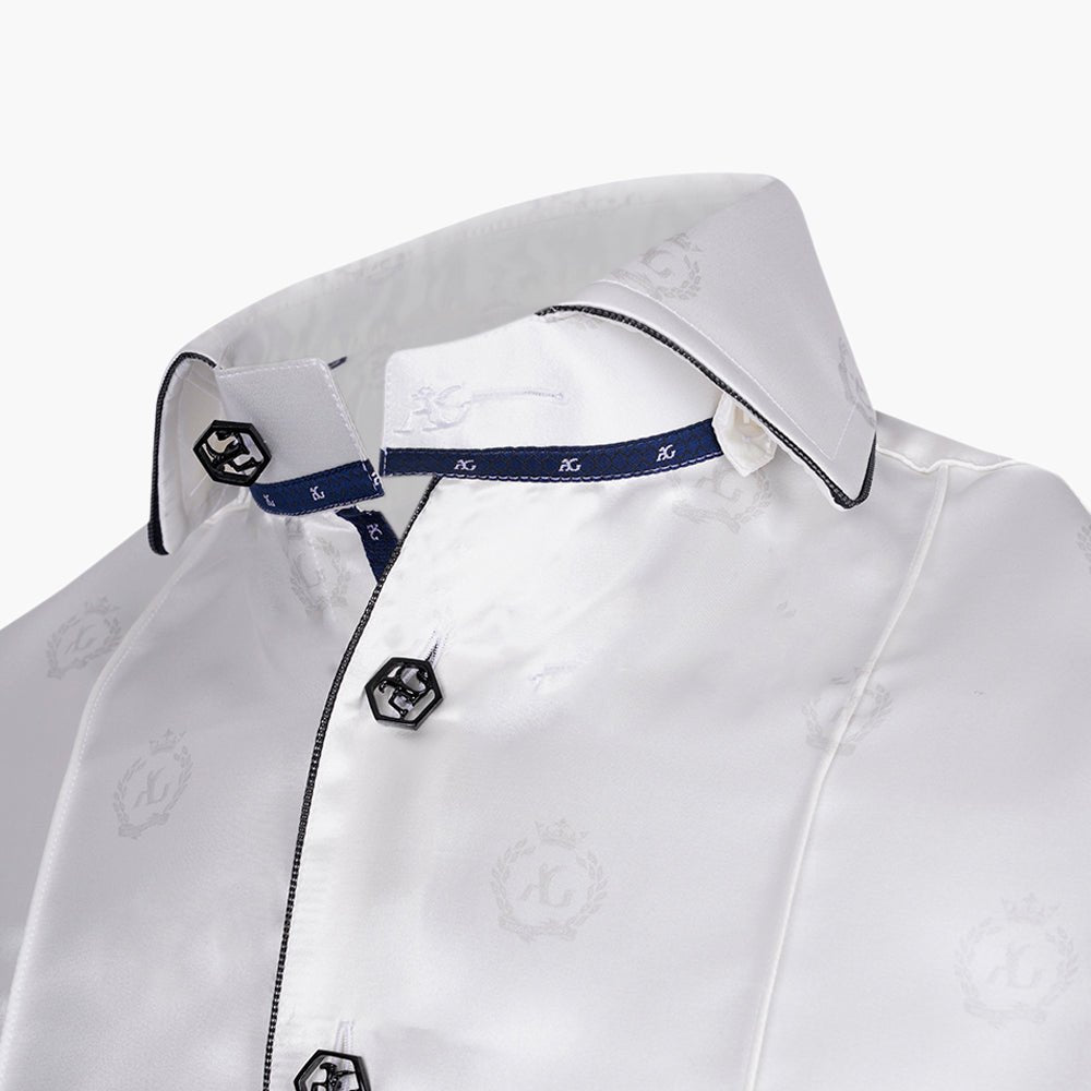 White Alloro Custom-Print Silk Shirt - Angelo Galasso - Luxury Italian Menswear London