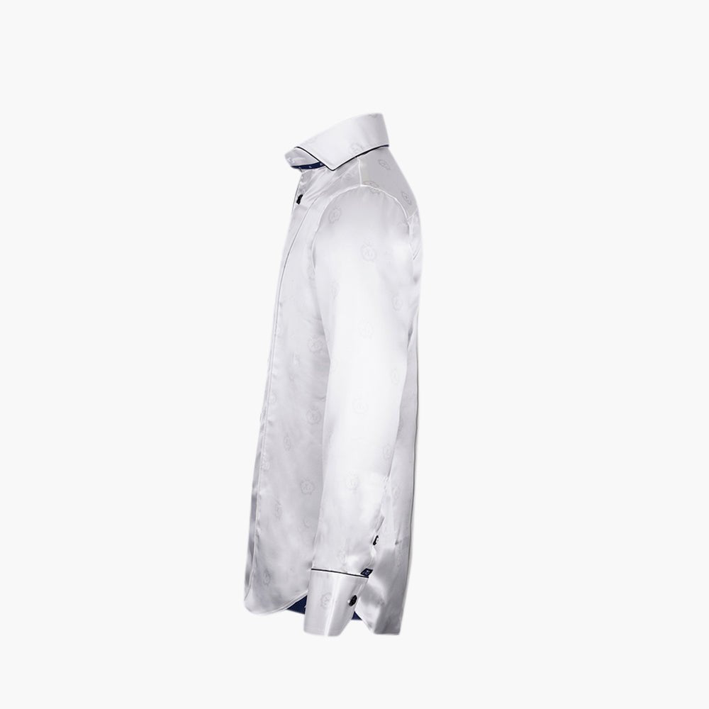White Alloro Custom-Print Silk Shirt - Angelo Galasso - Luxury Italian Menswear London