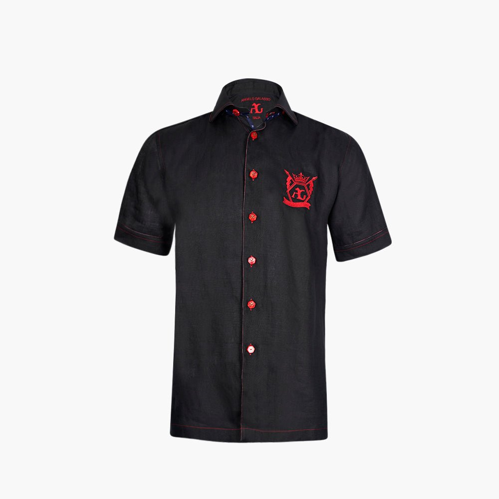 Black & Red Linen Short Sleeve Shirt - Angelo Galasso - Luxury Italian Menswear London